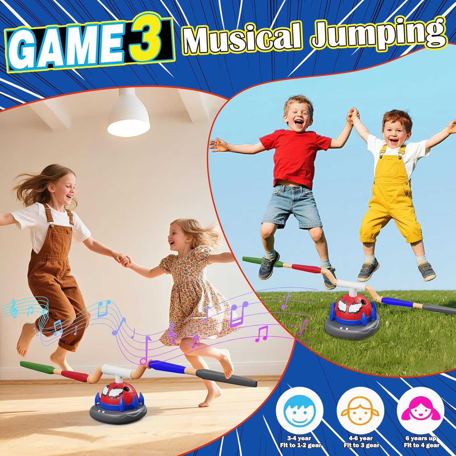 3-in-1 Outdoor Toys for Kids 3-8, Spider Rocket Launcher & Ring Toss Musical Jump for Sports and Outdoors Active Play Set, STEM Learning Toys Birthday Gift for Boys Girls Ages 3 4 5 6 7 8