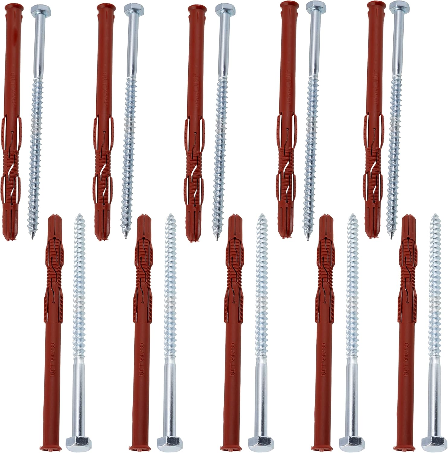 AERZETIX - C65004 – Set of 10 dowels 10 x 160 mm for hollow bricks/cellular concrete + 10 screws Ø7 x 160 mm with hexagonal head – in nylon/metal – fixing hollow materials drilling