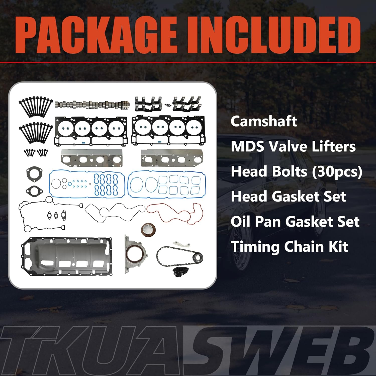 5.7 HEMI MDS Camshaft Lifter Kit & Oil Pan Gasket Head Gasket Set Fit For Chrysler 300 Dodge Challenger Charger Durango Jeep Grand Cherokee 5.7L V8 2009-2015 53022372AA 53021726AE