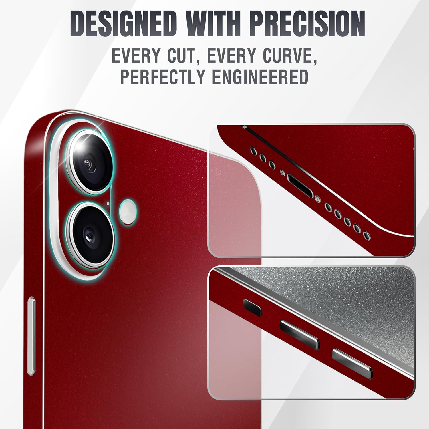 2Pcs Skin Wrap Compatible for iPhone 16 – Slim Decal Vinyl Protective Film for Sides & Back – Sleek Fit, Premium Look – Compatible with All iPhone 16 Cases - Glossy Cherry Red image 3