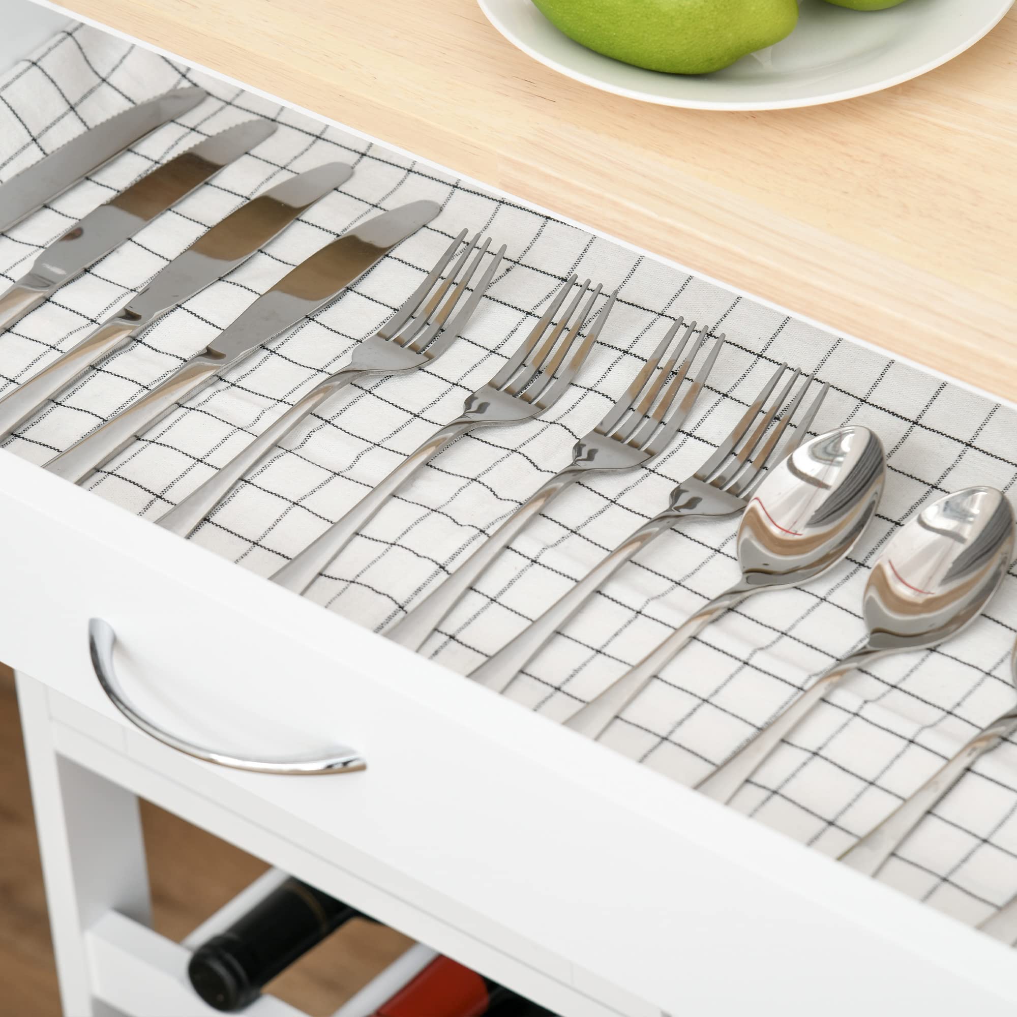 HOMCOM Desserte de Cuisine Multi rangements 2 placards tiroir casier 9 Bouteilles MDF Blanc Plateau Bois Caoutchouc
