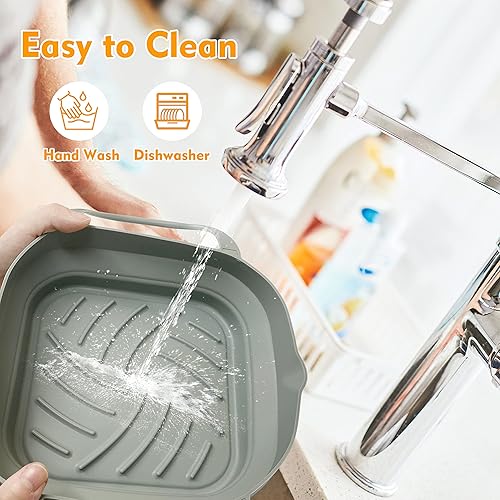 Miniatura 8 de Paquete de 2 forros de silicona para freidora de aire de 7.9 pulgadas, olla de silicona plegable con asas largas, práctica bandeja de respaldo