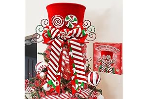 Christmas Candy Canes Tree Topper Red Hat with Peppermint Bows Ornament