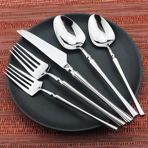 Miniatura 6 de Gugrida Juego de cubiertos de 20 piezas, acero inoxidable 18/10, acabado satinado, juego de cubiertos para el hogar, elegante juego de utensilios de