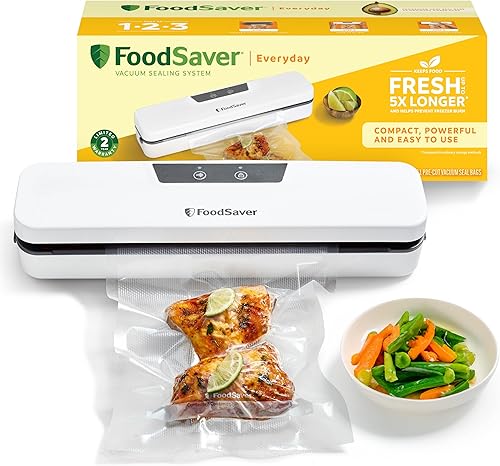 FoodSaver Máquina selladora al vacío diaria Mantiene los alimentos frescos hasta 5 veces más tiempo* Diseño compacto para un almacenamiento