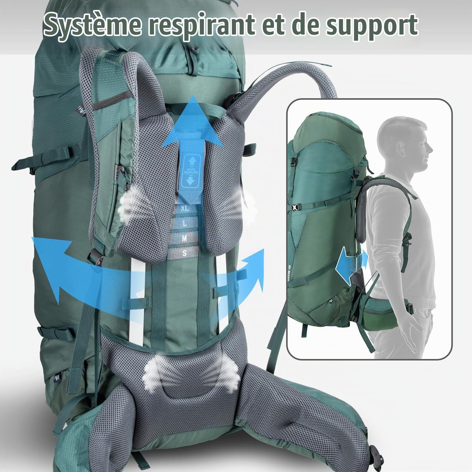 Night Cat 100L Sac à dos de Randonnée avec Housse de Pluie pour Homme Femme Camping Pédestre Voyage et Alpinisme