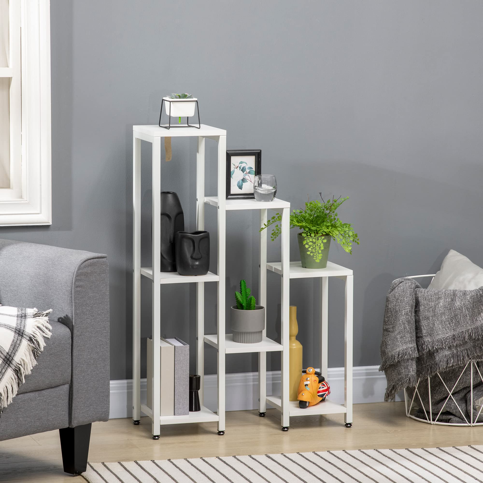 Supporto Per Piante A 5 Ripiani Outsunny – Angolare In Acciaio E Legno Per Interni/esterni, Alto 106 Cm, Porta Fino A 10 Vasi - 5