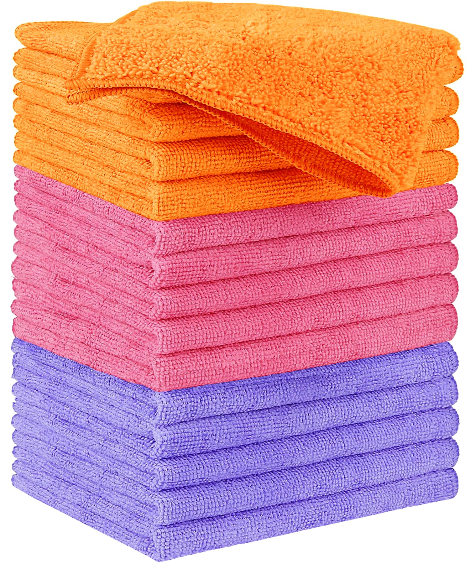 Hidmd Pink+Orange+Purplex15 Microfibre Cleaning Cloth, Microfiber Reusable Cleaning Cloths Washable Cloth, Pack Of 15, Pink Orange Purple, 30Cm X 30Cm