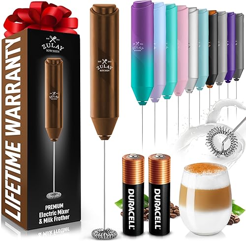 Miniatura 154 de Zulay - Potente espumador de leche con 4 pilas Duracell incluidas, manual, potente espumador de leche para capuchino, frappé, matcha y crema de
