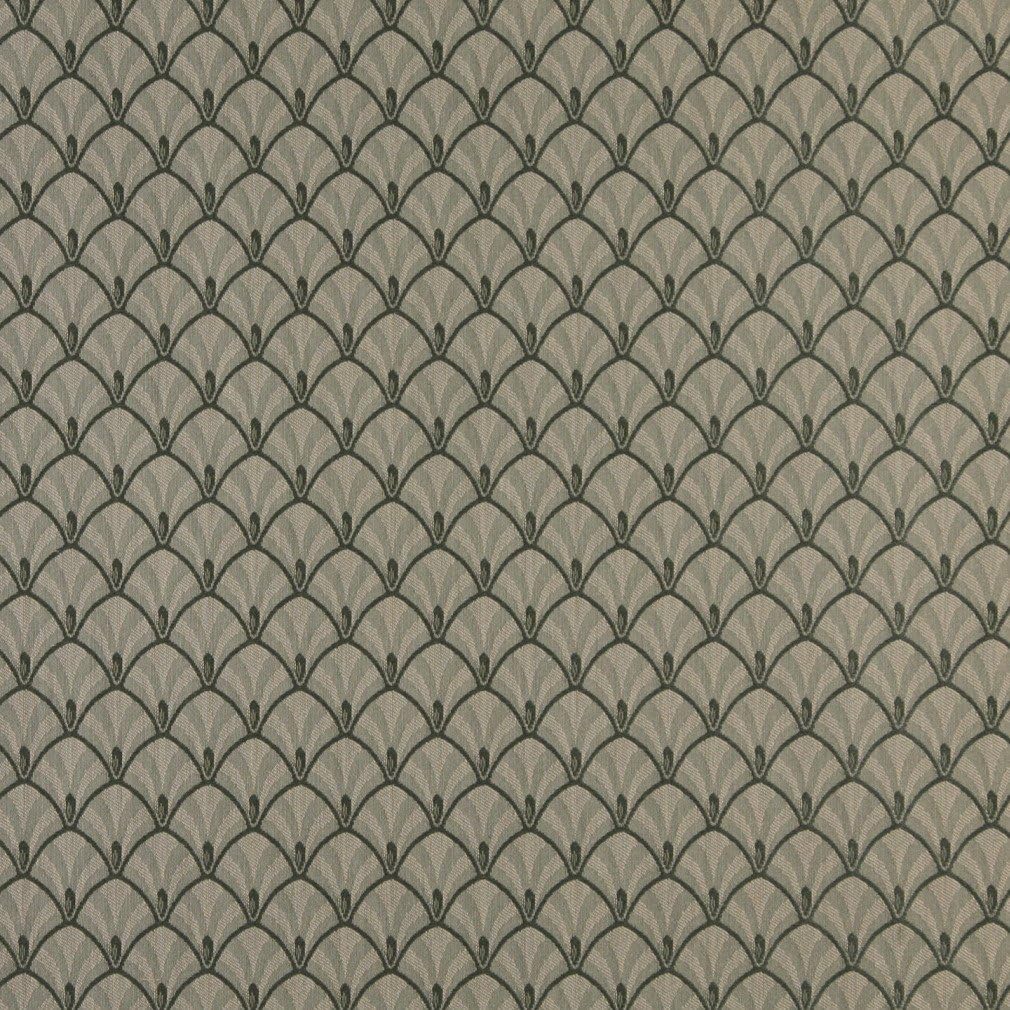 Discounted Designer Fabrics D309 Dark Green and Beige Fan Jacquard Woven Upholstery Fabric by The Yard