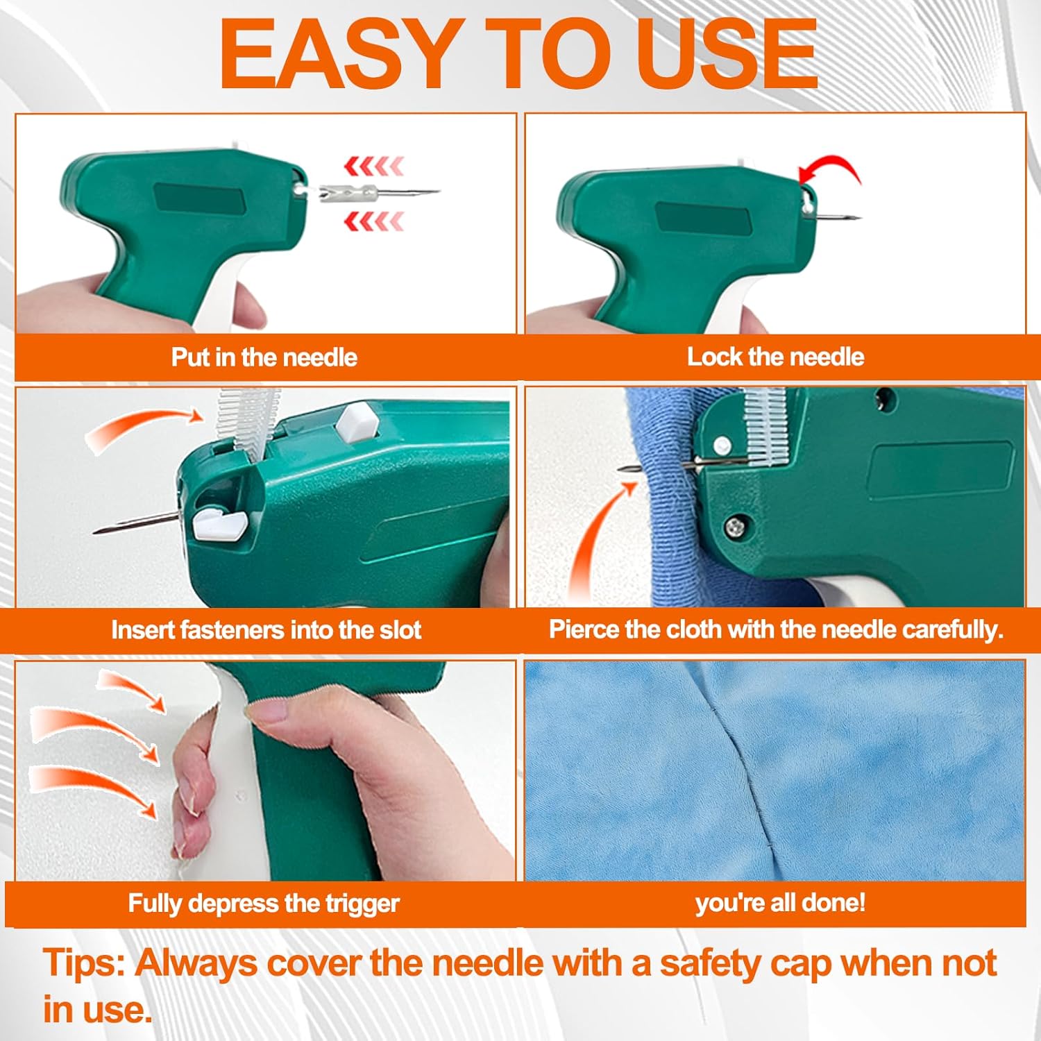 Stitch Gun for Clothes with Case, Mini Stitch Gun for Clothes, Quick Clothing Fixer, Quilting Hemming Gun Kit with 6 Needles, 1500 White & 1500 Black Fasteners (Standard) - Image 5