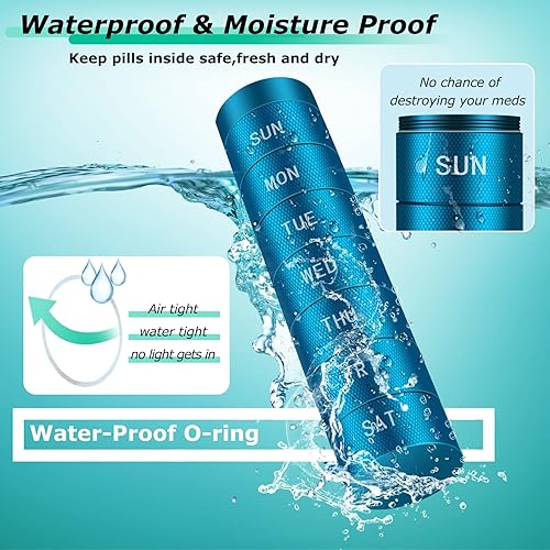 Miniatura 3 de Pastillero de viaje, pastillero de metal impermeable semanal, pastillero, pastillero diario a prueba de humedad, 7 días, contenedor grande para