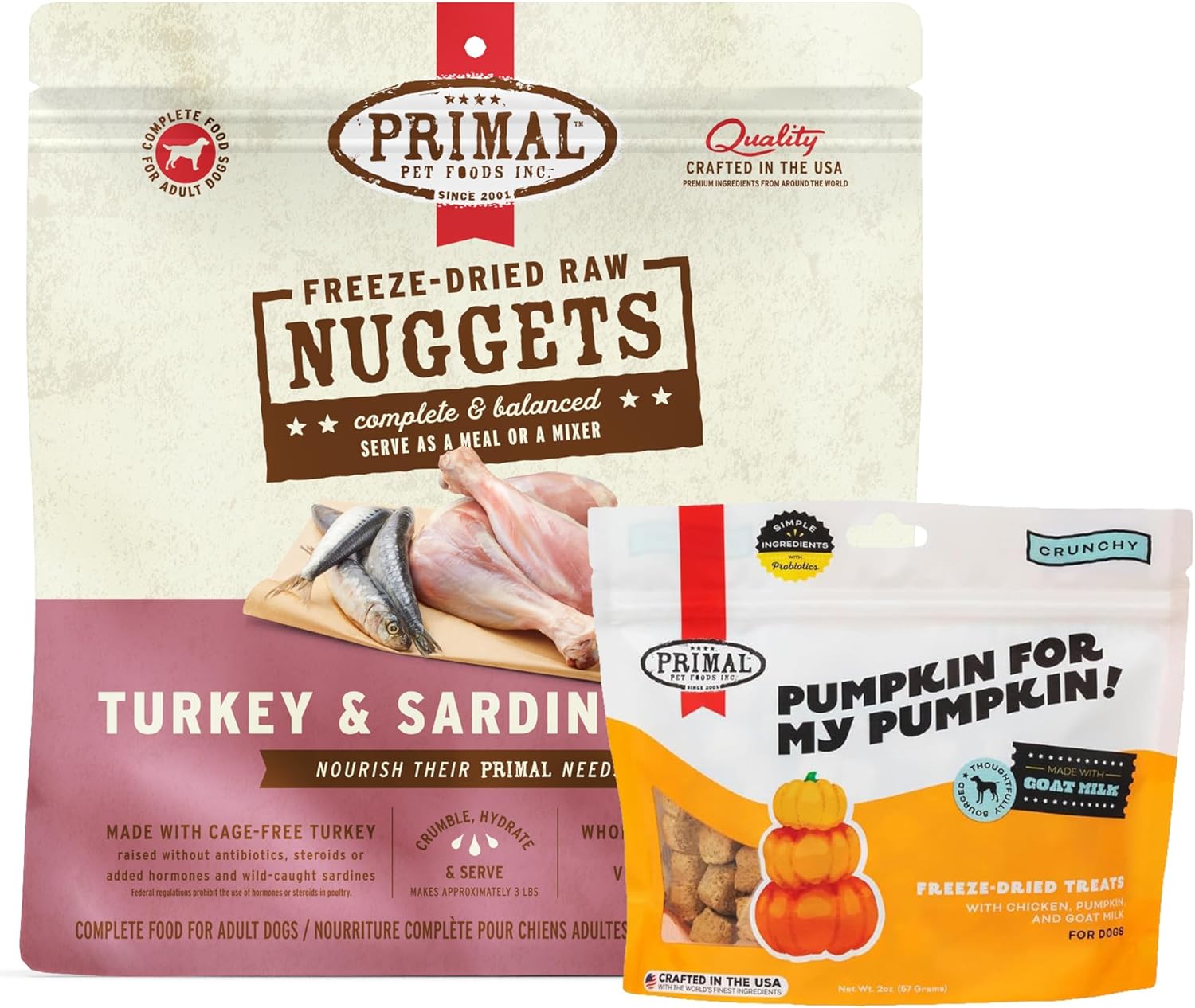 Primal Freeze Dried Dog Food Nuggets, Turkey & Sardine 14oz & Pumpkin for My Pumpkin, 2 oz - Halloween & Thanksgiving Holiday Bundle