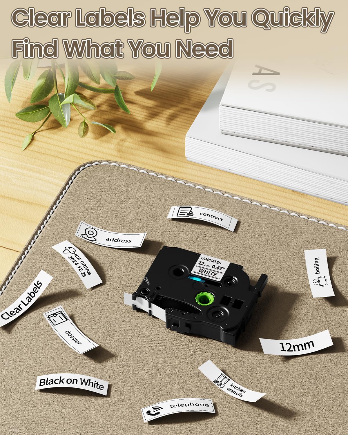 TZe-231 TZe231 TZe TZ 12mm 0.47 Laminated Black Ink on White Tape Replacement for Brother P Touch Label Maker Tape, Compatible with Brother PT-H110 PT-D210 PT-D220 PT-1290 PT-1880, 2-Pack - Image 4