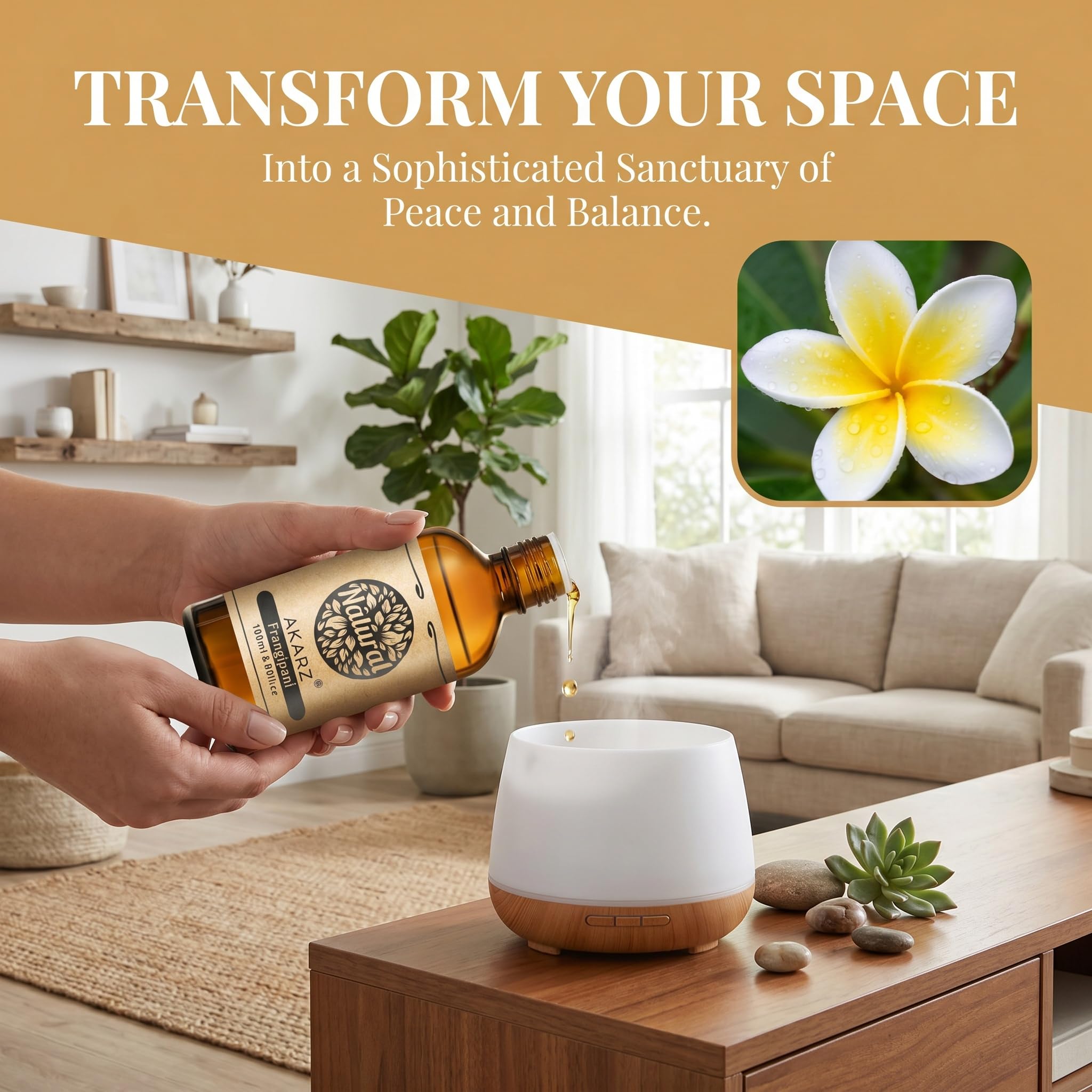AKARZ 100ml Olejek esencjny z Frangipani - Naturalny olejek aromatyczny do dyfuzorów, lamp aromatycznych i aromatów pomieszczeń