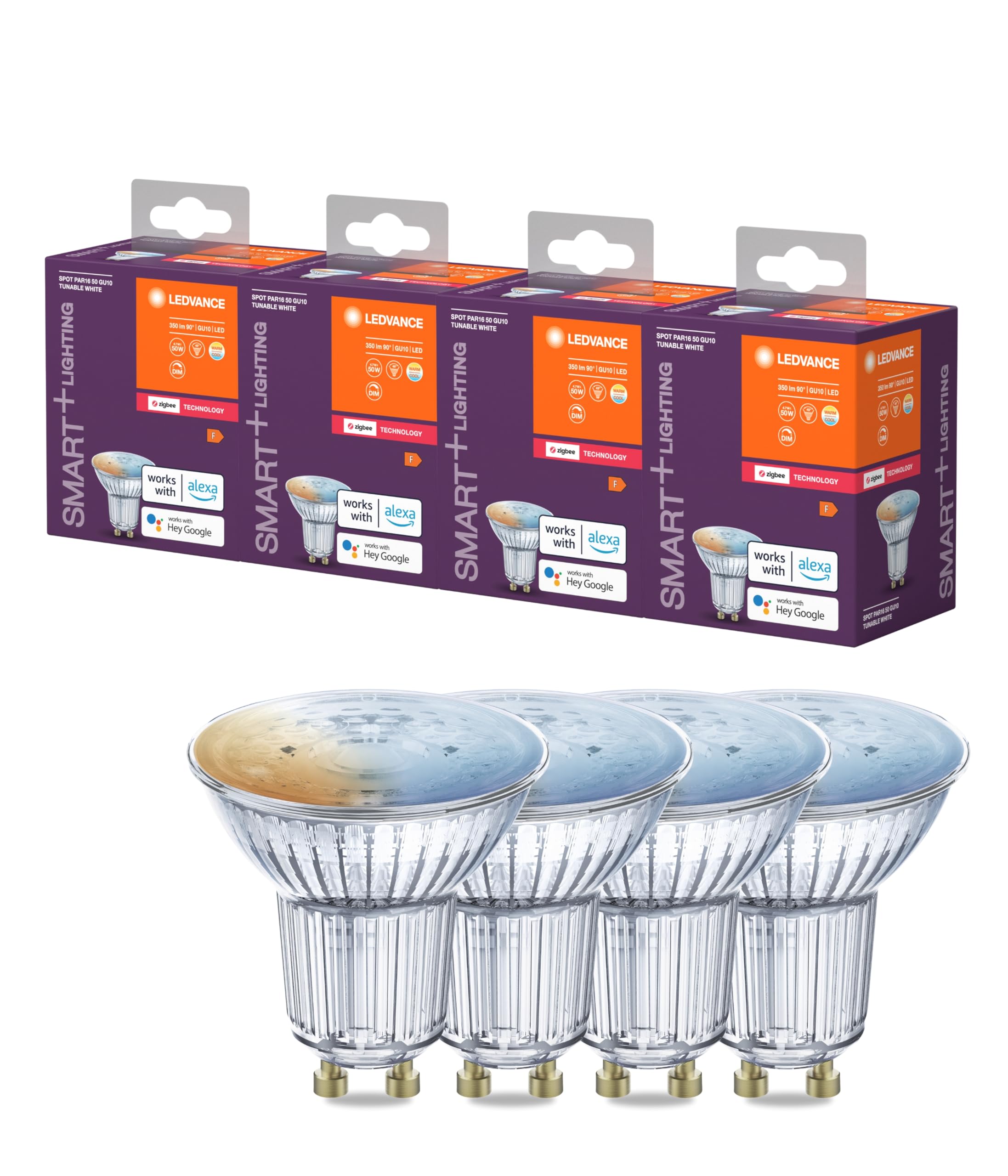 LEDVANCE LEDVANCE SMART+ SPOT GU10 TW, LED retrofit Reflektorlampe mit smart home Technologie Zigbee, Farbtemperatur einstellbar, PAR16, 4er-Pack, Tunable White