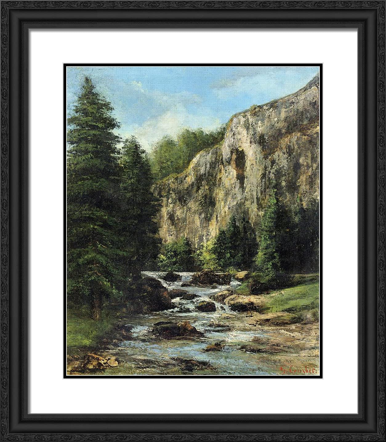 ArtDirect Courbet, Gustave 20x23 Gold Ornate Framed Art Print with Double Matting Titled: Study for Landscape With Waterfall