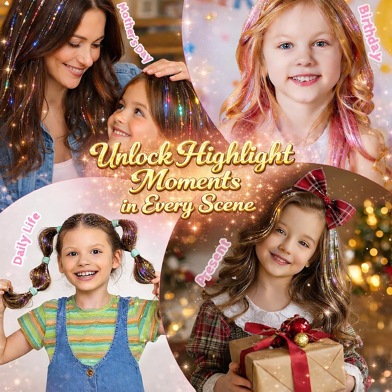 Hair Tinsel, 22 Colors Fairy Hair Tinsel Kit for Girls Women 48 Inch 8800 Strands with Tools Hair Accessories Glitter Tinsel Hair Extensions for Party Festival Christmas (22 Colors Hair Tinsel Kit)