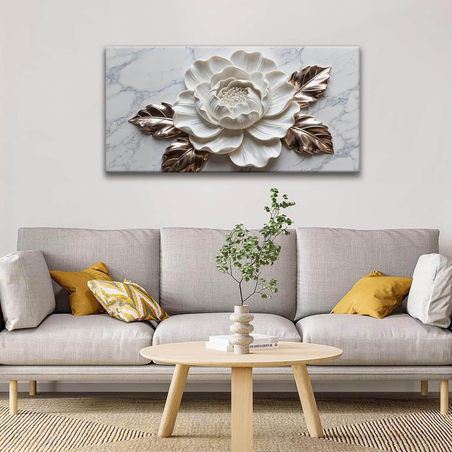 Suconvng Canvas Art Wall Decor Print Paintings Marble Texture White Flower Wall Art Prints Pictures Ready To Hang Pictures For Bedroom Bathroom Office Kitchen Home Wall Decor Artwork 20" × 40" - Image 2
