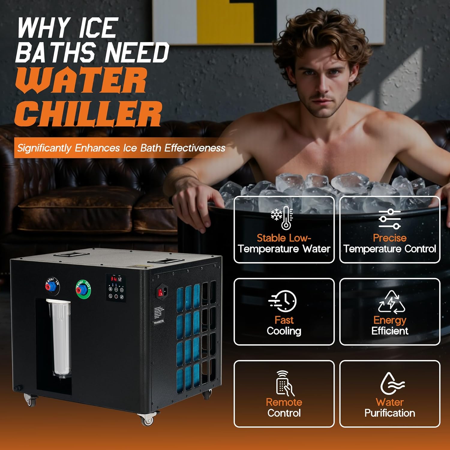 Albott 1HP Cold Plunge Chiller for Tub, 230 Gal Ice Bath Chiller with Hot & Cold Modes, Built-in Filters, WiFi Control & Ozone System, Ideal for Home and Outdoor Cold Plunge Tubs