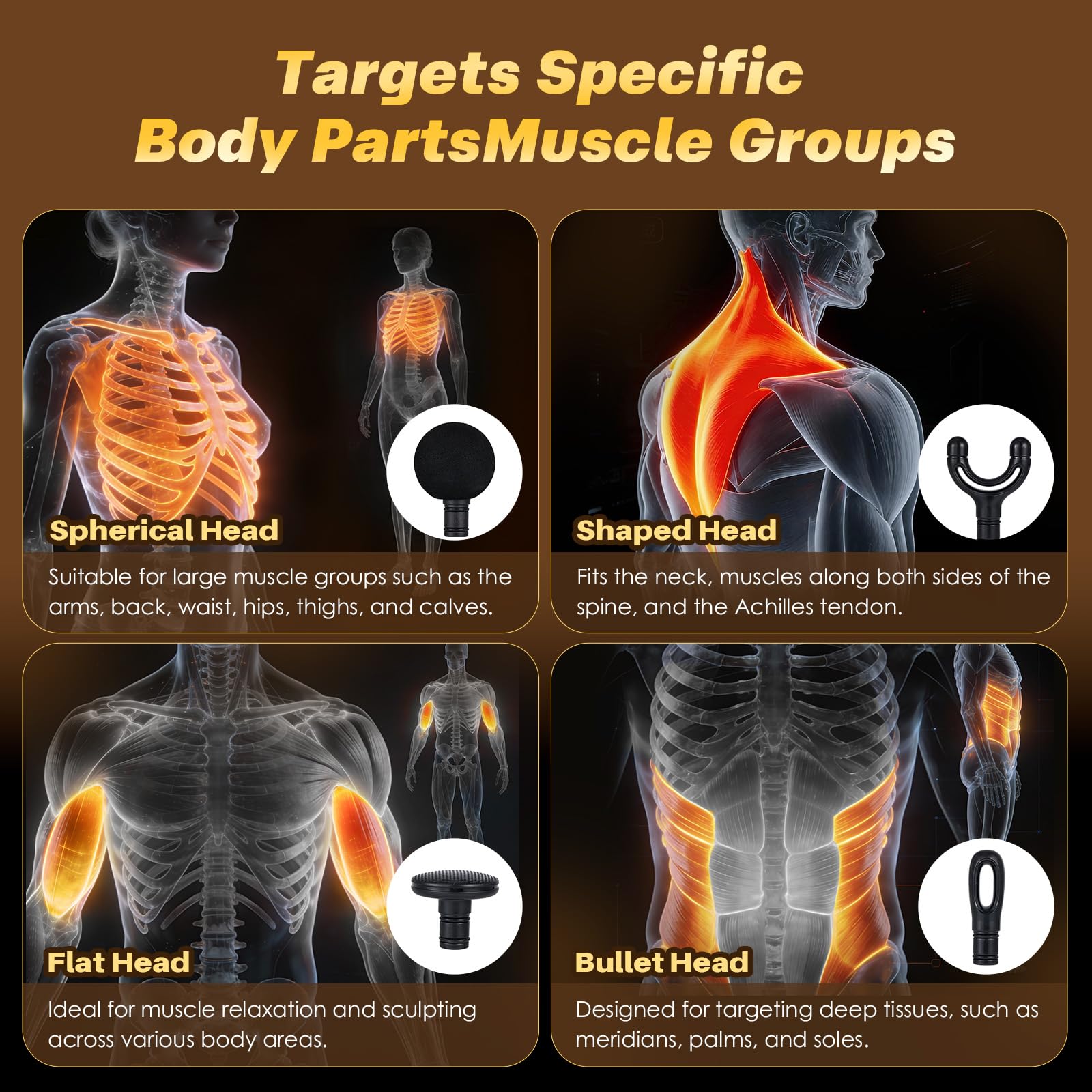 G4D - Pistola de fascia con mango largo desmontable en forma de U, percusión de tejido profundo de 10 mm, motor sin escobillas, hasta 2800 RPM, carga rápida tipo C, incluye 4 cabezales de