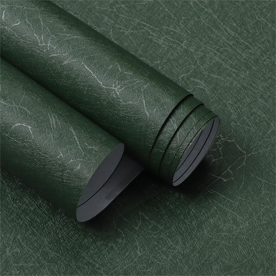 GloryTik Dark Green Silk Wallpaper - Peel and Stick, Self-Adhesive, Removable - Green Wallpaper, Contact Paper for Cabinets, Bedroom Drawer Liner,