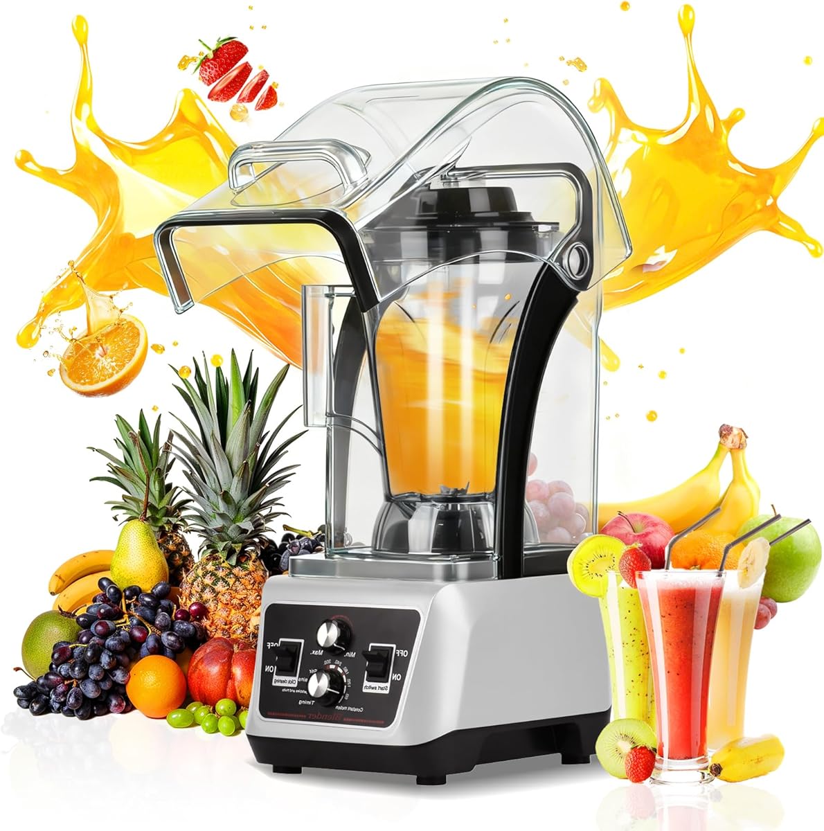 Professional Commercial Blender with Soundproof Shield, 153Oz Pitcher, 15 Speeds, Quiet Smoothies Blenders Countertop, Powerful Blender for Kitchen, Shakes, Frozen Drinks, Self-Cleaning