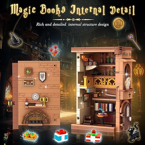 Miniatura 2 de Kit de construcción de casa mágica, sujetalibros decorativos para el hogar para juguete de bloques de construcción, estantería en miniatura para