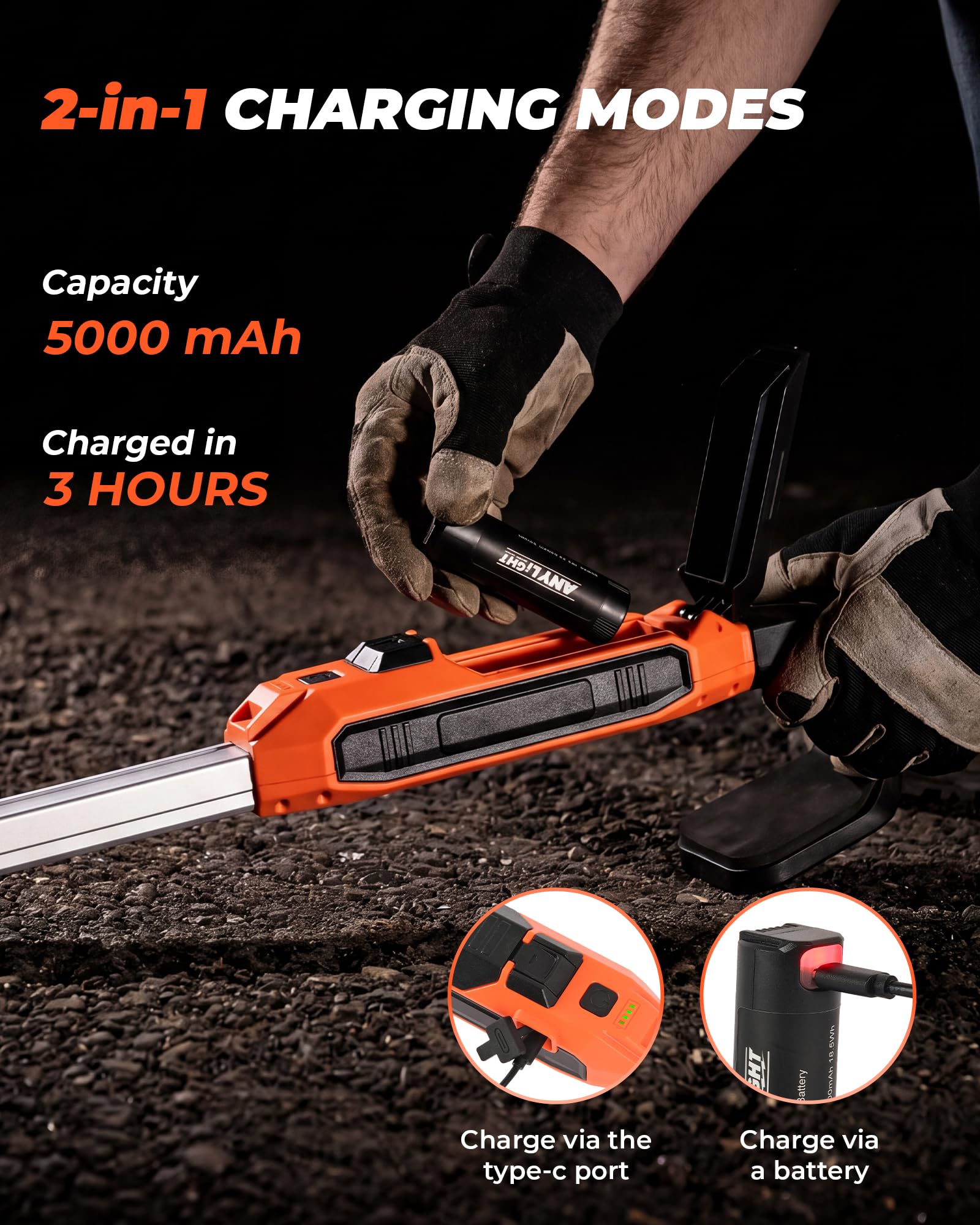 Unterhauben-Arbeitslichtleiste, 180 ° faltbares mechanisches Licht & 360 ° drehbarer Ständer, ausziehbar 115 cm - 185 cm, 1800 lm wiederaufladbares LED-Arbeitslicht, 2-in-1-Lademodi, Motorraum-Licht