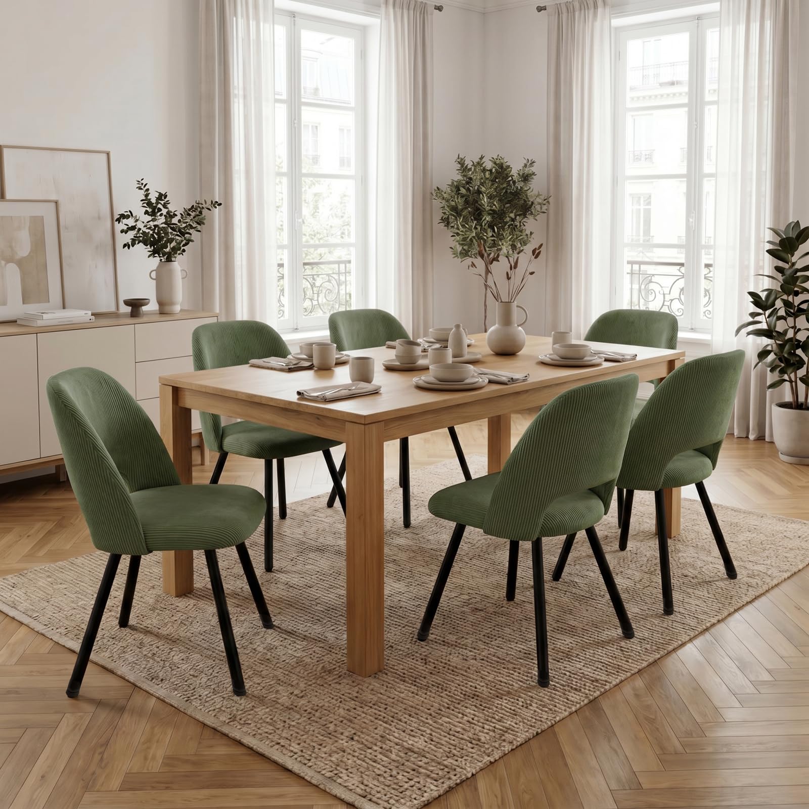 WAFTING 6er-Set 360° Drehbare Gepolsterte Esszimmerstühle mit Metallbeinen | Moderne Küchenstühle mit Durchbrochener Rückenlehne, Geeignet für Esszimmer, Schlafzimmer und Wohnzimmer, Grün
