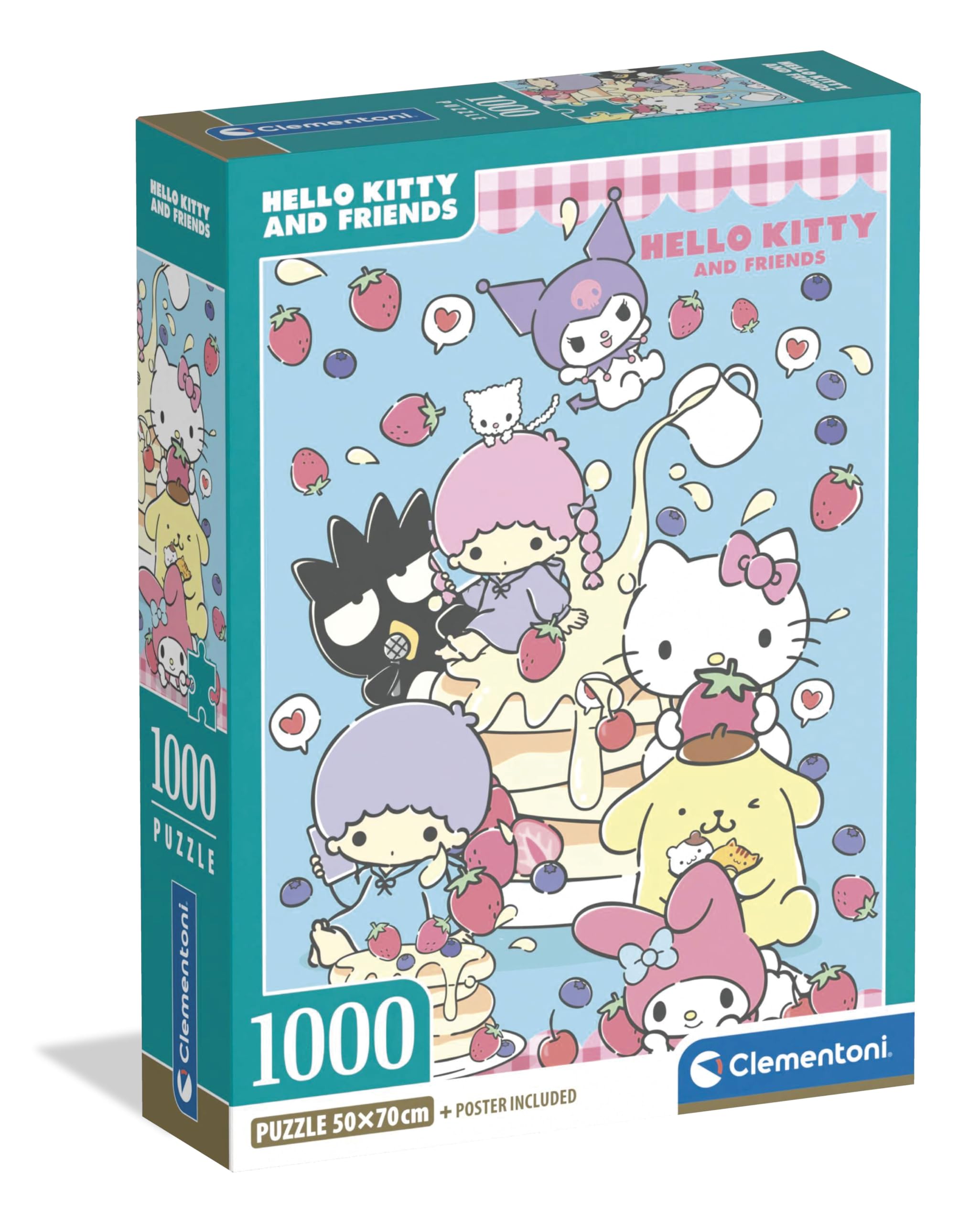Clementoni Hello Kitty 1000 Pieces Puzzle Compact Box for Teens and Young Adults Age 14+, Made in Italy, Screen Free Challenge That Boosts Focus and Problem Solving, Includes Poster