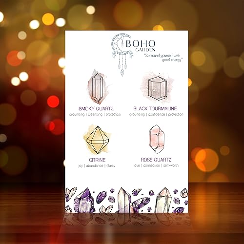 Miniatura 2 de BOHO GARDEN Dije colgante para automóvil, paquete de 2 unidades, turmalina negra y cuarzo rosa, cuarzo ahumado + citrino, luna colgante y accesorios