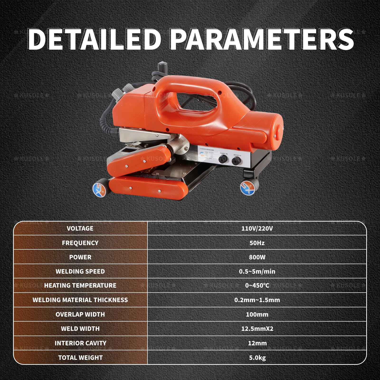 Zgrzewarka klinowa do nakładania się geomembrany, zgrzewarka do nakładania się warstw tworzywa sztucznego PVC o mocy 800 W, zgrzewarka pełzająca Rubberwheels-110V