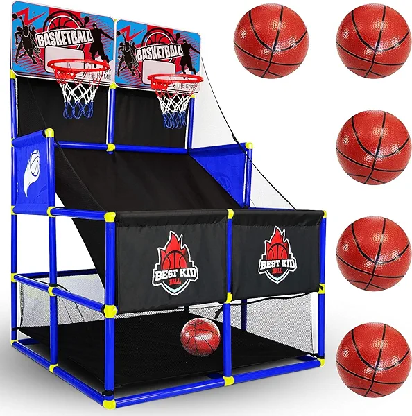 BESTKID BALL Arcade Basketball Hoop Game - Indoor Basketball Hoop for Kids - Exciting Arcade Games for Kids - Ideal Basement Toys for Active Indoor Sports Play - Endless Entertainment - Blue Double