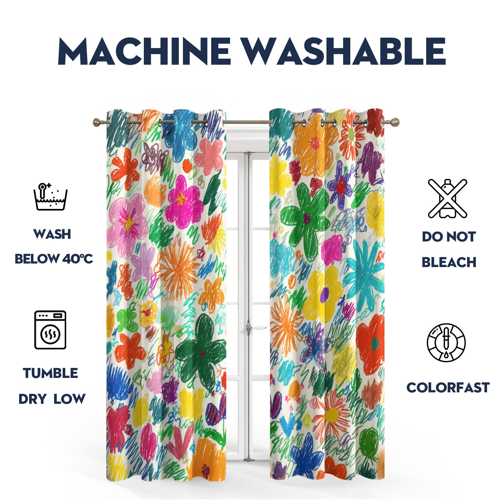 Generisch Blumen Farbenfroh Vorhänge 2er Set, H 260 x B 140 cm Deko
