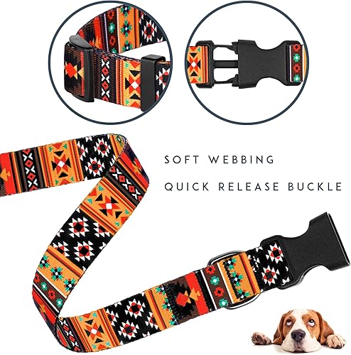 Miniatura 7 de Collar tribal para perro con patrón de hebilla, collares de nailon geométricos aztecas para mascotas, pequeños, medianos y grandes, ajustable,