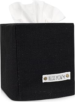Stylish Tissue Box Cover - This Black Linen Holder Instantly Covers Your Square Tissue Boxes - The Perfect Cube Cover for Your Bathroom and Home