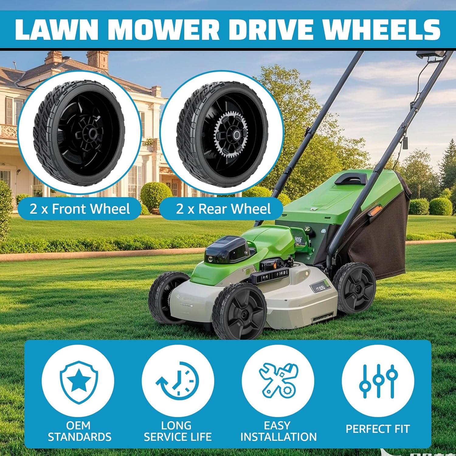 4PCS HRN216 Lawn Mower Wheels Kit, 2 Rear Wheels Replace for 42710-VR8-N00ZA, 2 Front Wheels Replace for 44710-VR8-N00ZA, Compatible with Honda HRN216VKA HRN216VKA, HRN216VKAA Walk Behind Lawn Mower