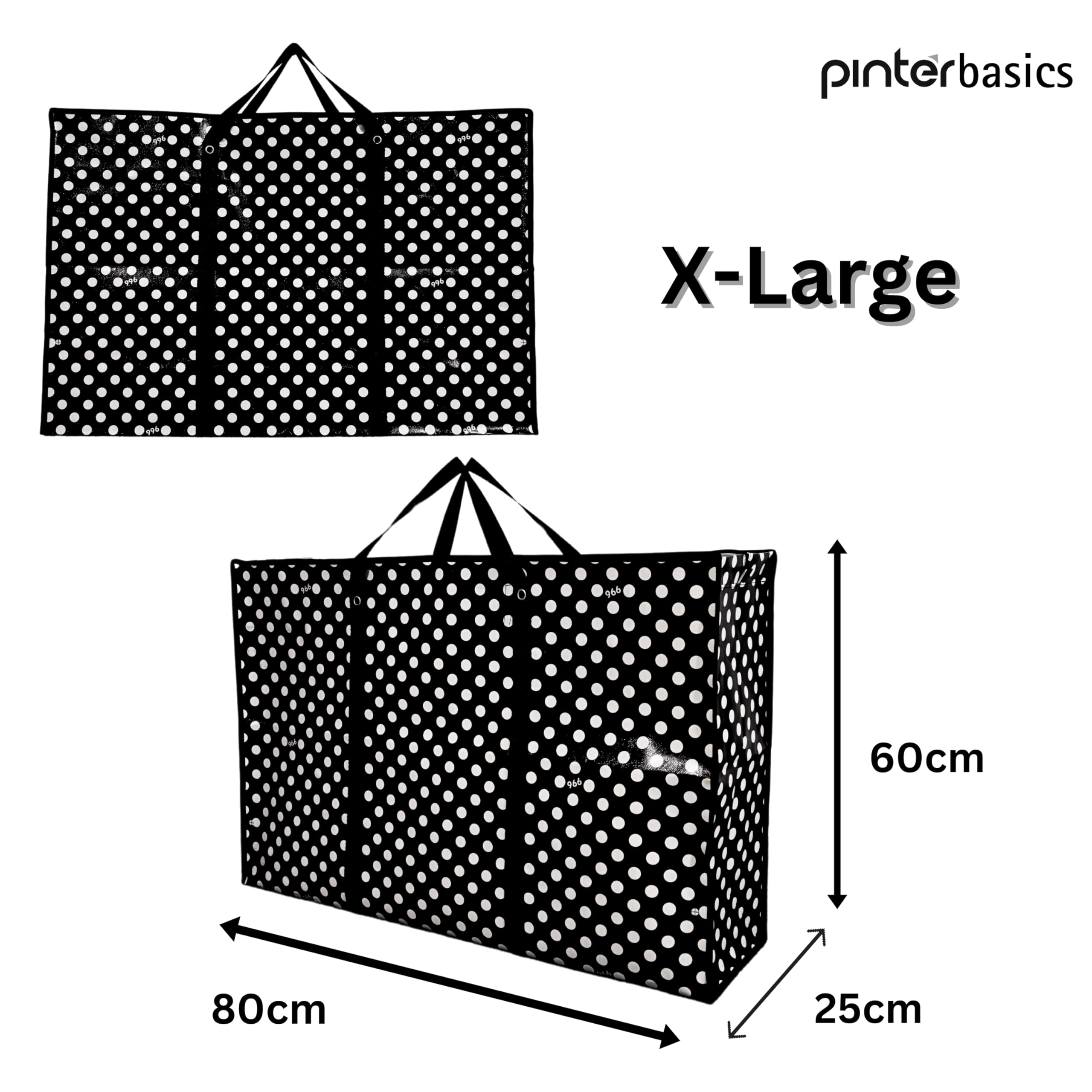 5er Pack Wäschesack Reißverschluss Einkaufstasche Aufbewahrungstasche Extra Große Einkaufstasche Polka Dot Taschen | Langlebig, Sehr Stabil Robust | Größen S-XXL | Strapazierfähig, Faltbar,