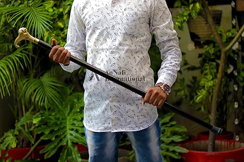 Miniatura 4 de AnNafi Bastón de latón de 36 pulgadas, diseño vintage sólido con cabeza de león, bastón de madera estilo antiguo  Premium Deluxe