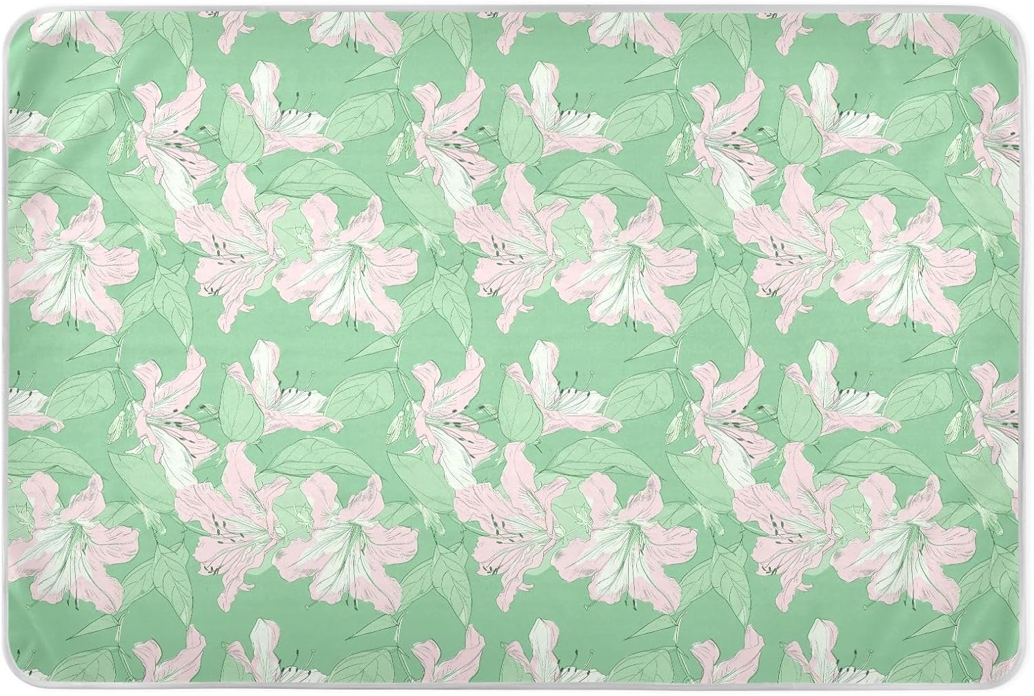 Illustration Azalea Sage Green Peach Extra Large Resuable Potty Training Pad Highly Absorbent Potty Training Mats Anti-Lip Travel Mattress for Baby Toddler Children , 52" L x 34" W