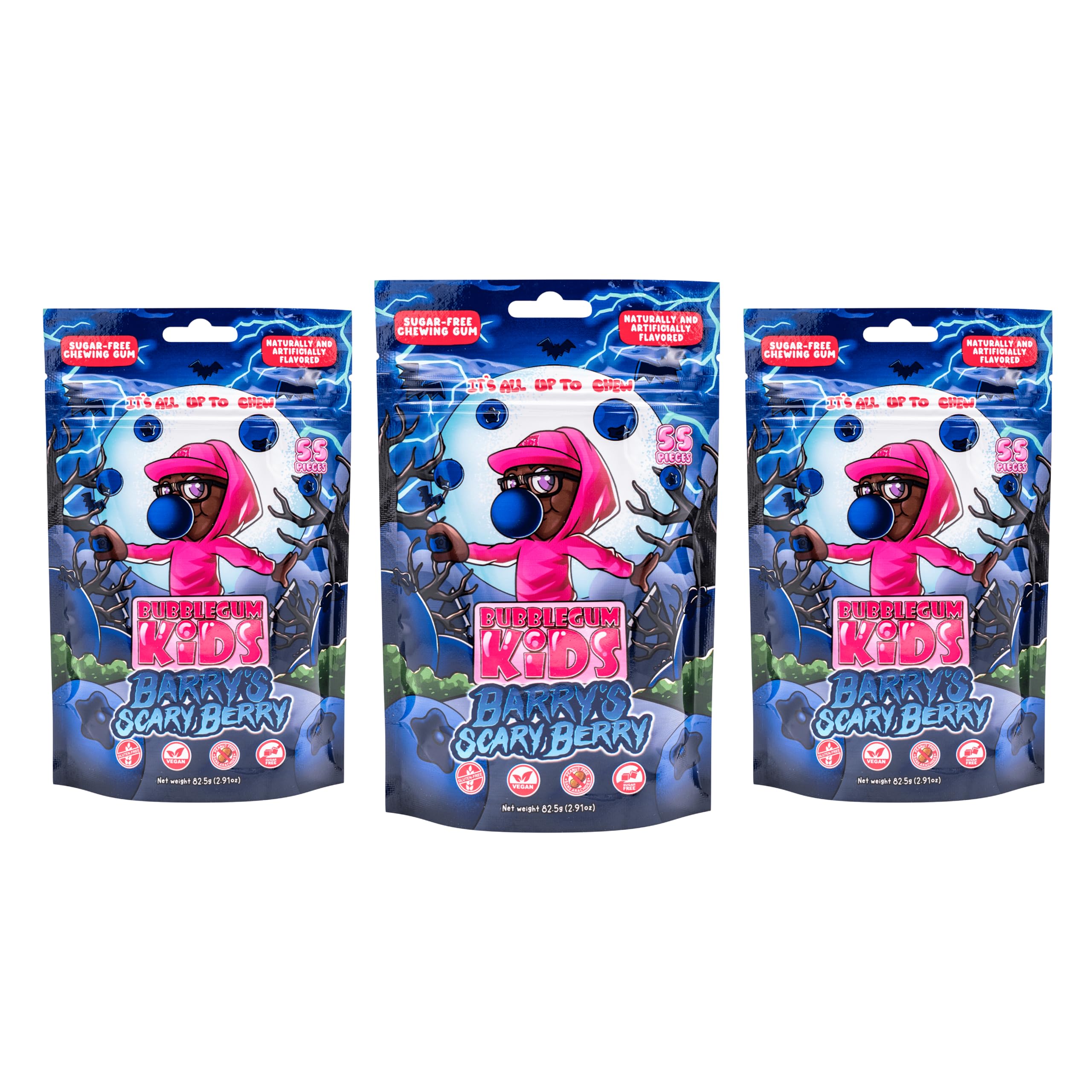 Bubblegum Kids Barry’s Scary Berry Sugar Free Gum | Stocking Stuffers, Holiday Candy, Party Favors | Sugarless Gum | Vegan, Peanut Free, Low Calorie