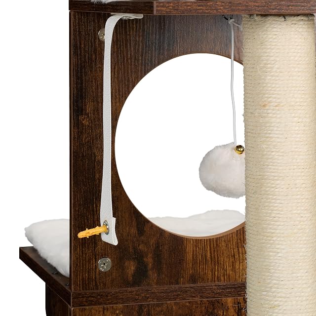 Foto 8 de 8 de Relaxdays Mueble para Gatos con Rascador y Armario para Arenero, 128x95x52 cm, Torre con Poste de Sisal