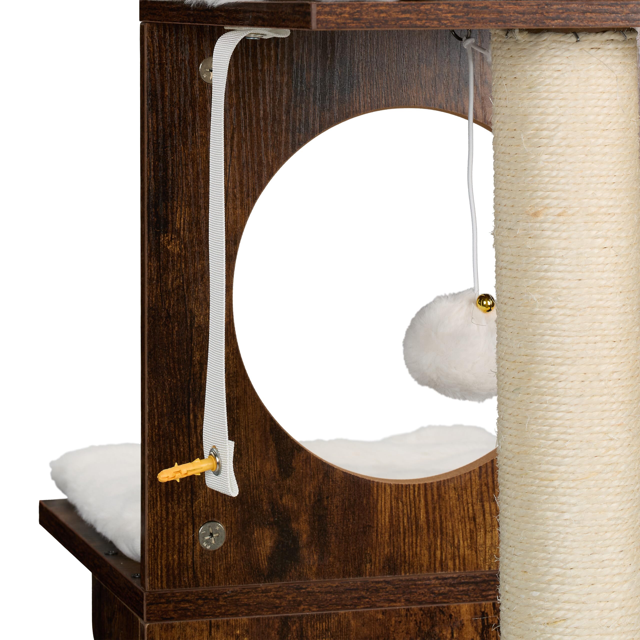 Relaxdays Albero Tiragraffi Gatti, Torre Alta 128 cm, con Cuccia, Armadietto Lettiera, Graffiatoi, Palle, Marrone Bianco