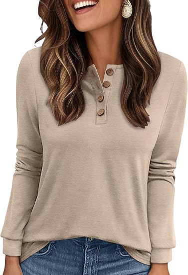 Thermal Long Sleeve Shirts for Women Henley Fall Tops