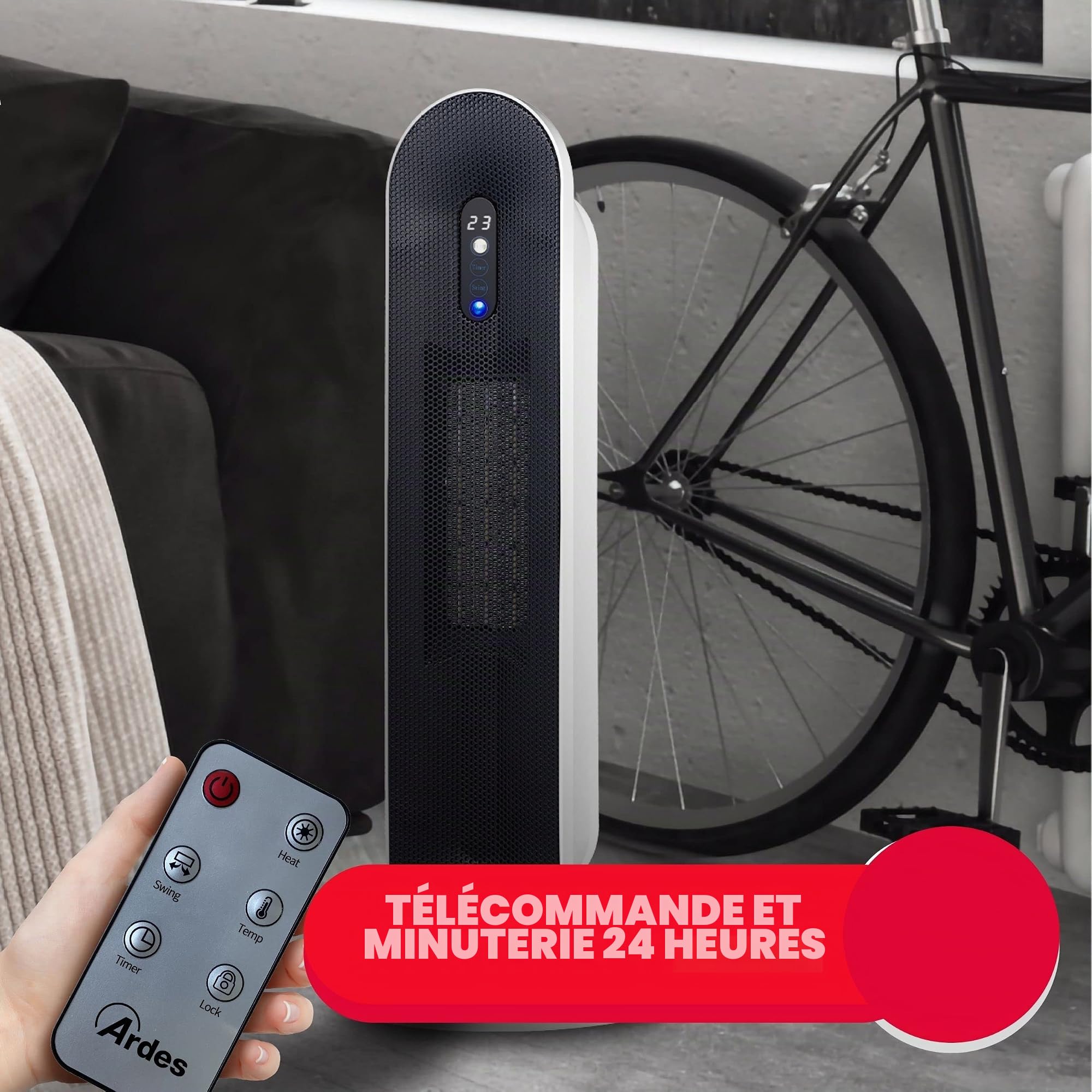 ARDES | AR4P16 TATANKA Radiateur ventilateur en céramique oscillant 2000W, radiateur ventilateur céramique avec panneau de commandes et télécommande, ventilateur silencieux oscillant niveaux Eco et