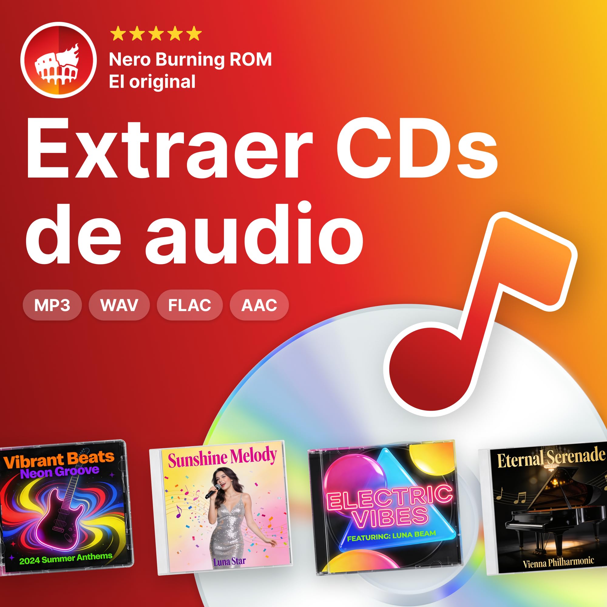 Nero CD Ripper Software | Convertir CD de audio a MP3, FLAC, AAC, WAV | Digitalizar música con reconocimiento Gracenote | Tecnología Burning ROM | Licencia de por vida | 1 PC | Windows 11/10/8/7