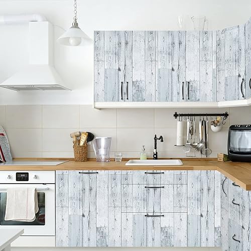 Miniatura 3 de WENMER Papel tapiz de madera gris y blanco de 17.71 x 394 pulgadas, papel tapiz autoadhesivo extraíble, papel tapiz de madera vintage para encimera,