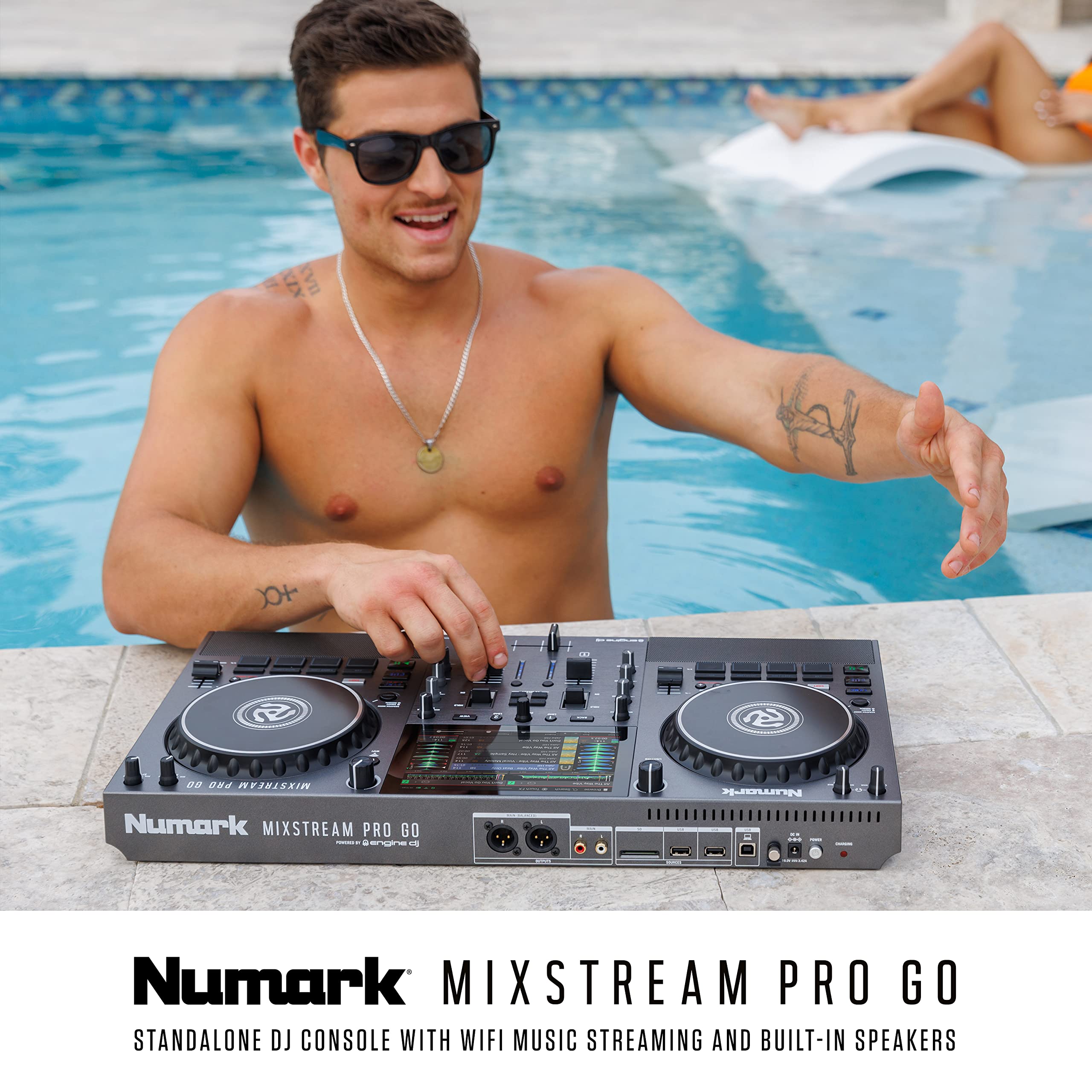 Numark Mixstream Pro Go Controller DJ z mixerem, separacją stem, głośnikami, Wi-Fi, ekranem dotykowym, kompatybilny z Serato DJ