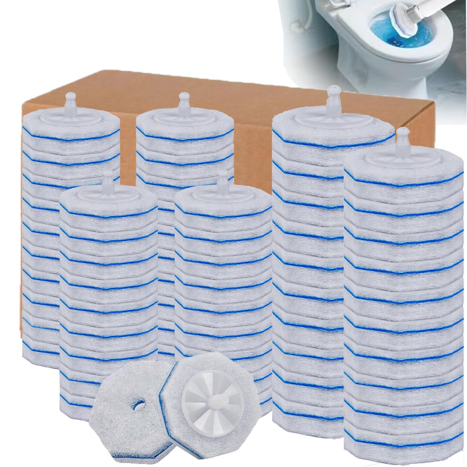 60 ricariche per WC Clorox, per scopino WC usa e getta, strato di pulizia ispessito, non si sfalda, per la pulizia di ceramica e bagno (blu)